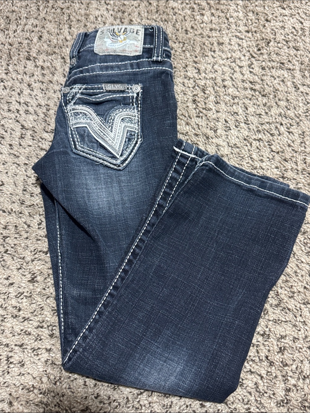 Salvage Dark Navy Kids Jeans with White Stitching